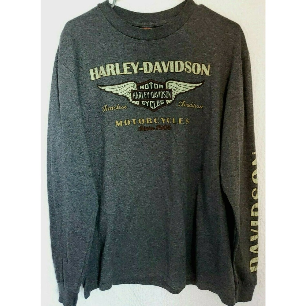 Mens HARLEY DAVIDSON MOTORCYCLE Grey Long Sleeve L